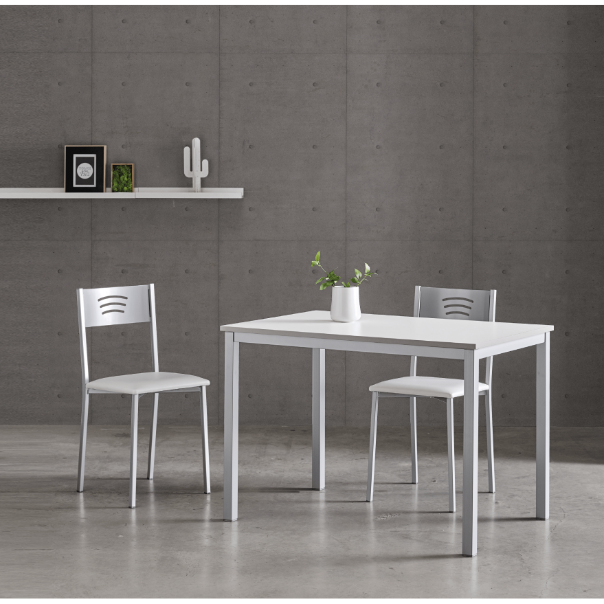 Mesa de cocina fija - 110x70 cm - Estructura color negra - Tapa cristal  color gris