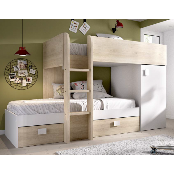 Dormitorio juvenil en madera azul y blanco Alcon Mobiliario